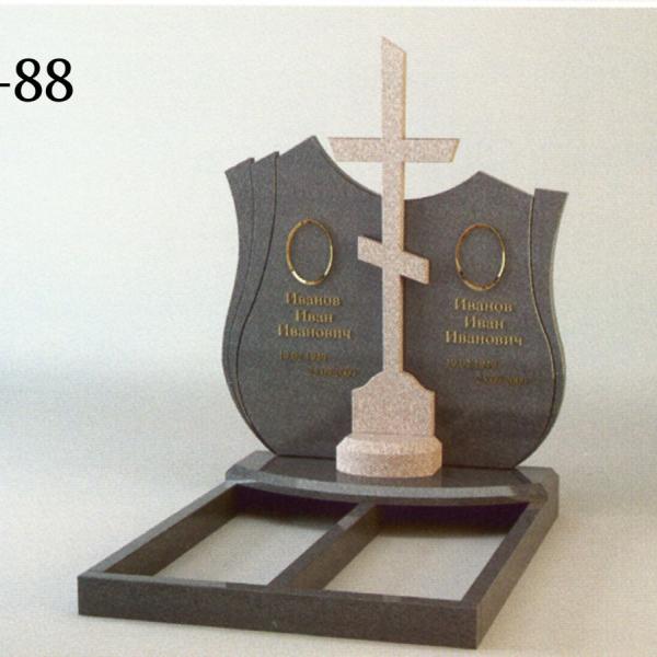 Памятник двойной цветной с крестом П-88