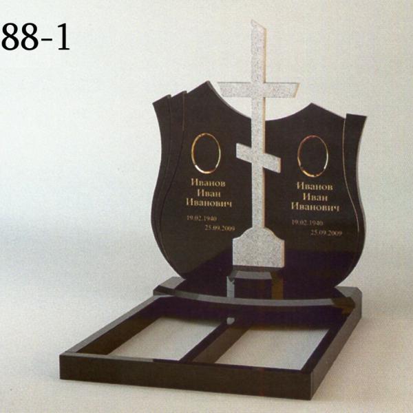 Памятник двойной цветной с крестом П-88-1